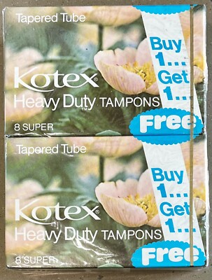 Pack of 2 Vintage 1976 Kotex 8 Super Tampons Factory Sealed Packages NOS
