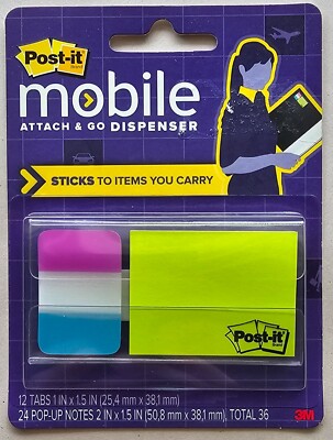 Post-it Mobile Attach and Go Dispenser Pop-up Sticky Note Tabs