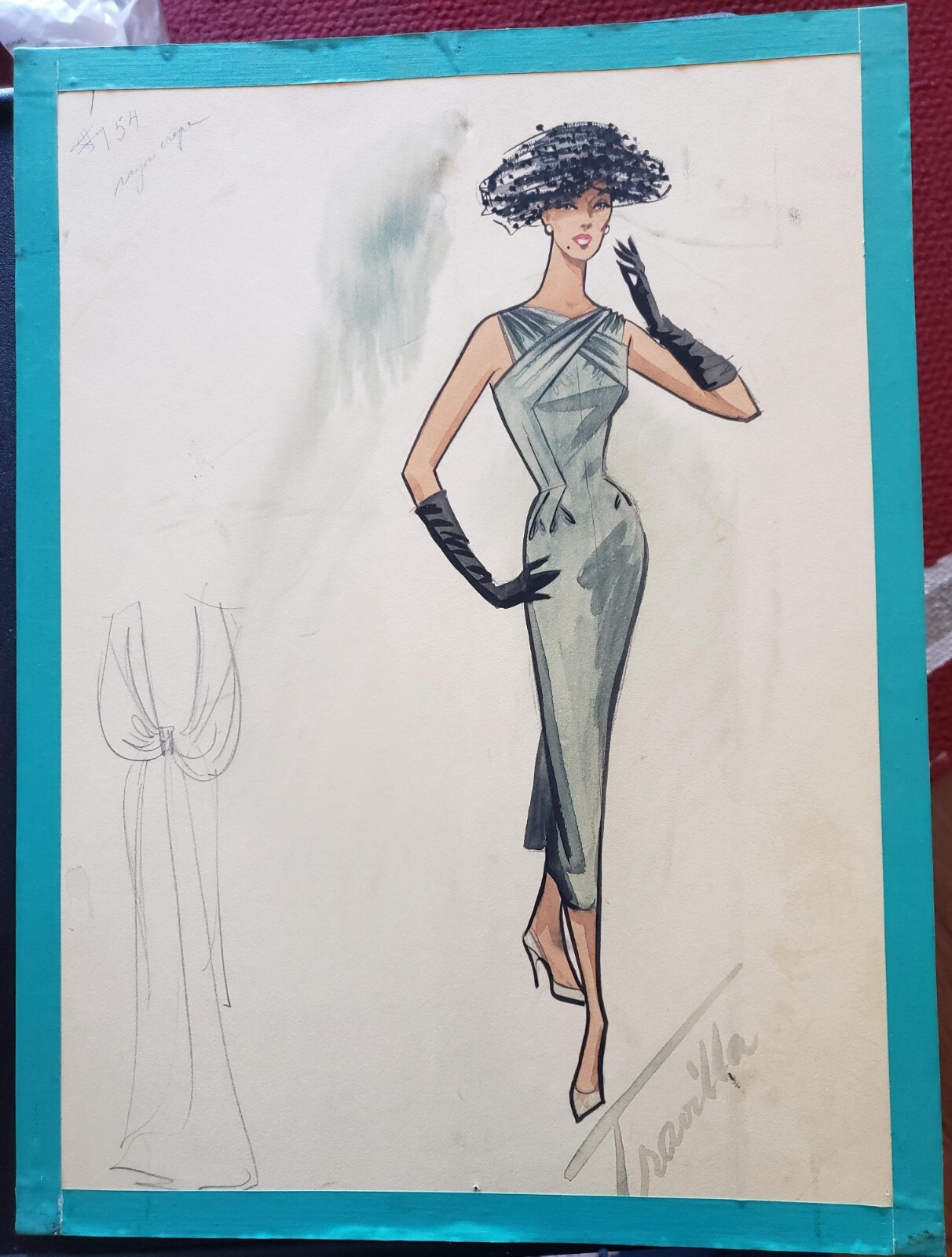 BILL TRAVILLA ORIGINAL COSTUME SKETCH FASHION LINE 1950's