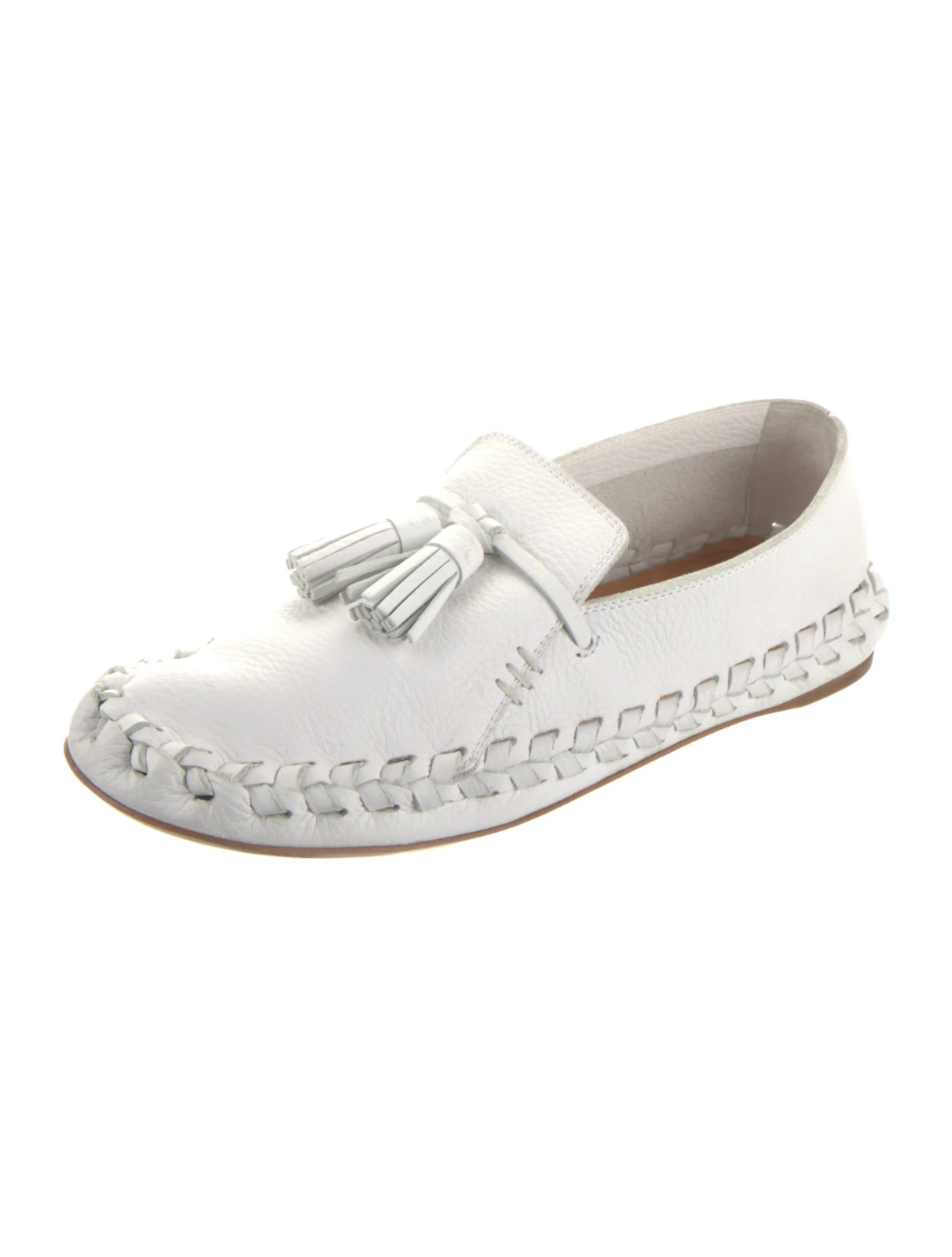 CELINE PARIS White LOGO WHIPSTICH Leather Casual Moccasins