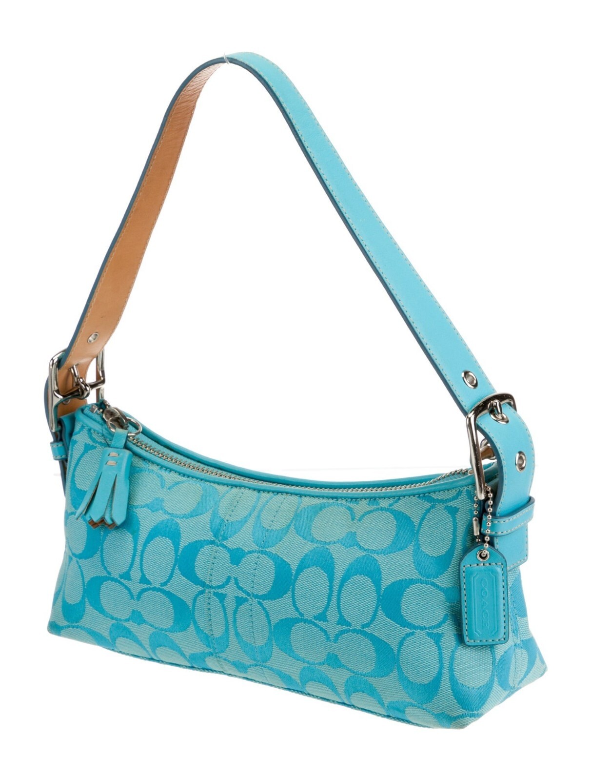 バッグ Coach Baguette Hampton Semi Demi Bag Coach Vintage Hamptons Azure Blue Signature East West Demi