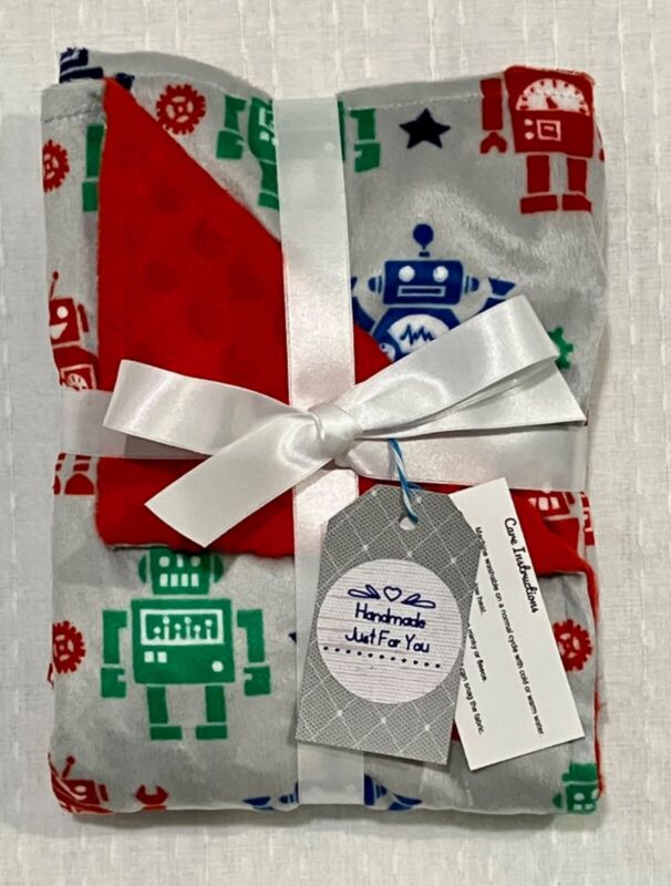 Baby Gift Blanket Robot Red Minky  Boy Shower Present Boy Handmade