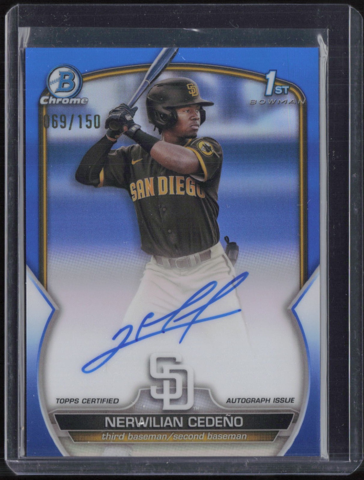2023 Bowman Chrome Blue Refractor Nerwilian Cedeno 69/150 Auto RC Rookie