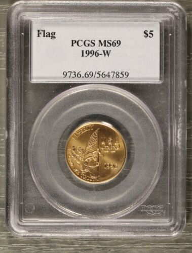 1996-W $5 Gold PCGS MS69 Flag OGH early blue holder with small hologram