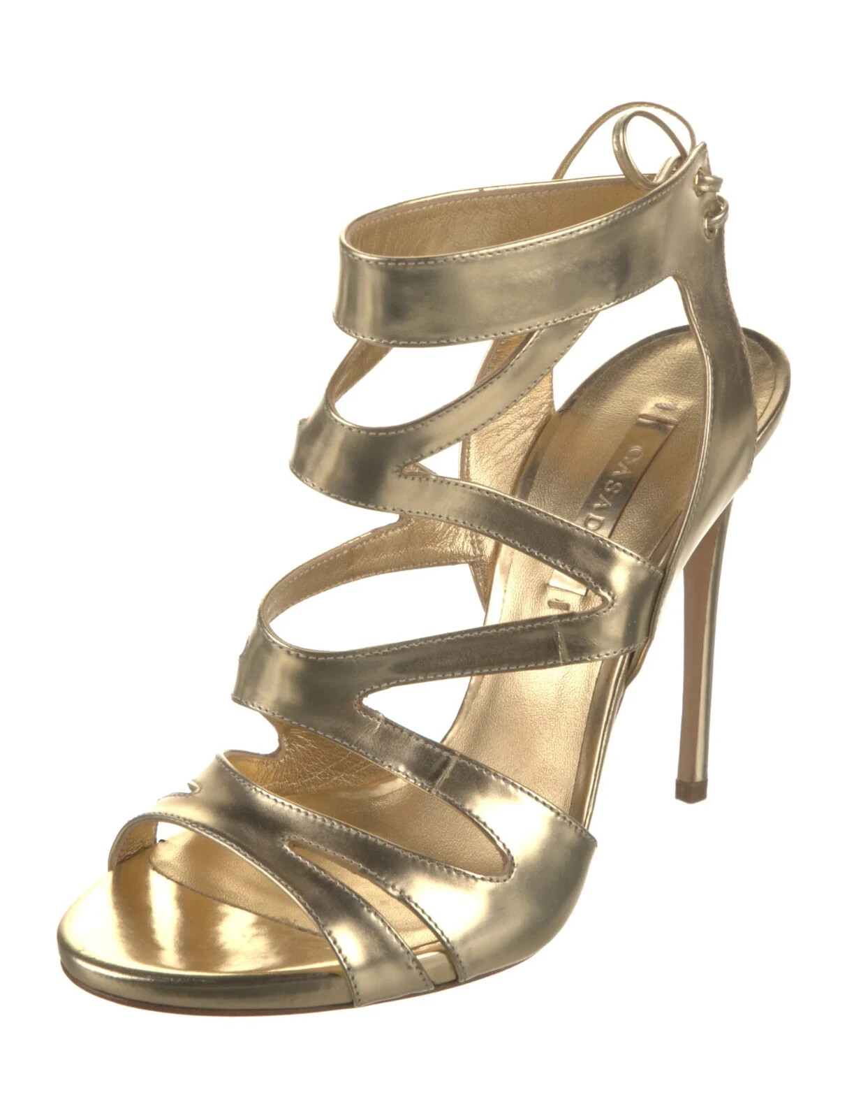 Deuxieme Classe CASADEI カサデイCHAIN SANDAL Casadei GOLD Leather Cutout Accent Gladiator Heels Sandals