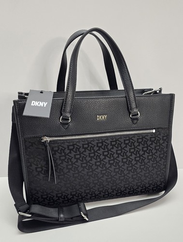 DKNY 黒 レザーベスト M DKNY ZORIE MD Logo Tote Monogram Jacquard w/Strap Shoulder