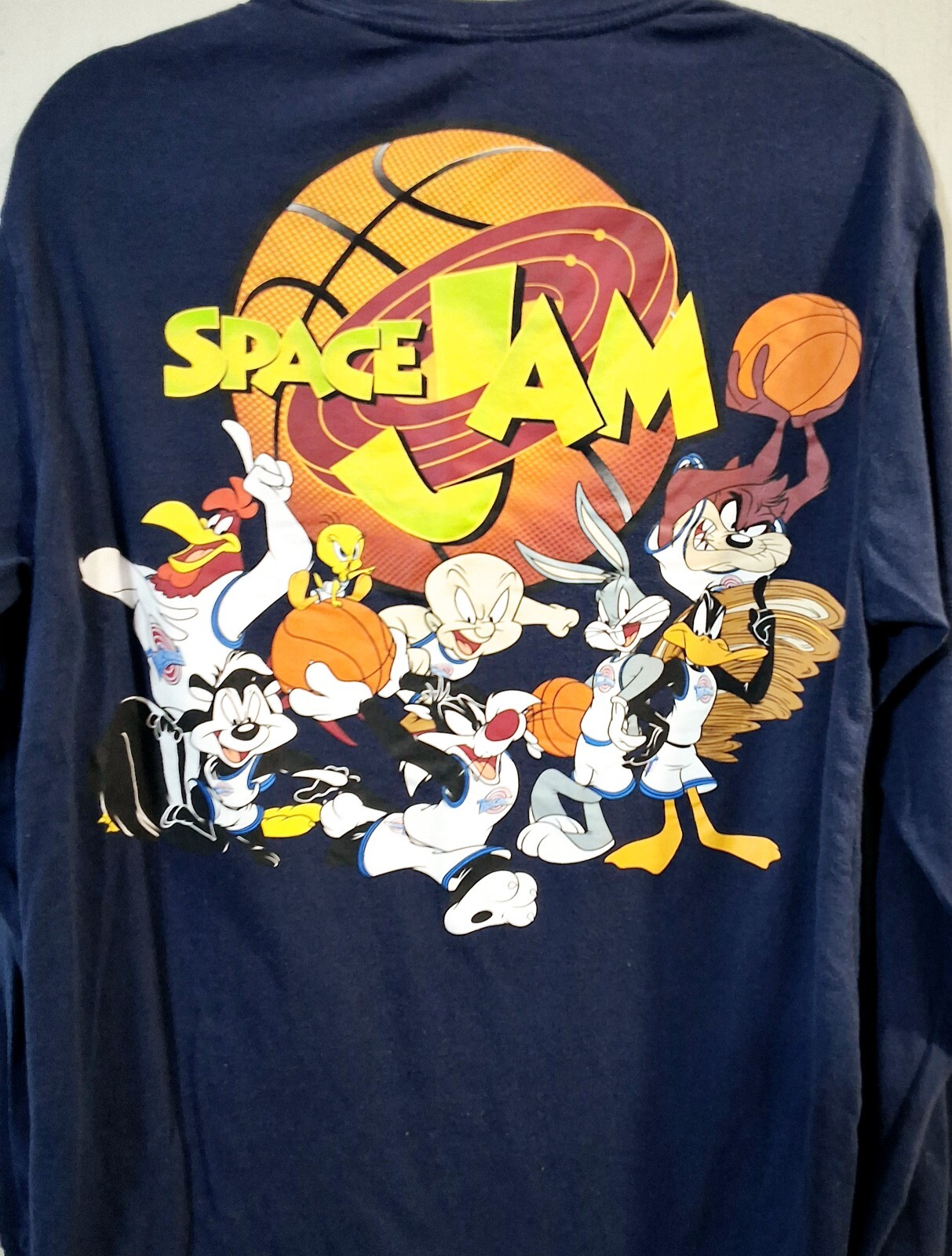 Vintage 1996 Space Jam Movie Bugs Bunny Long Sleeve Navy Blue T-shirt Men Large