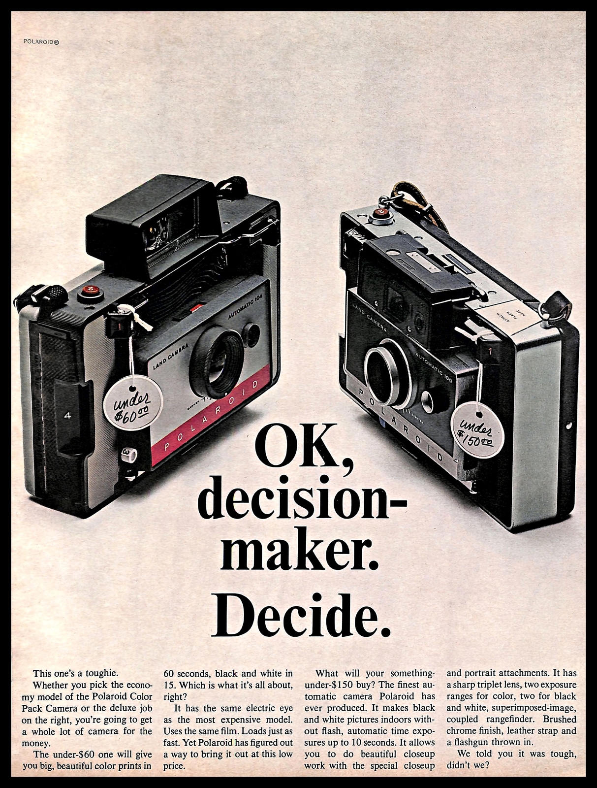 1966 Polaroid Color Pack Camera Vintage PRINT AD Photo