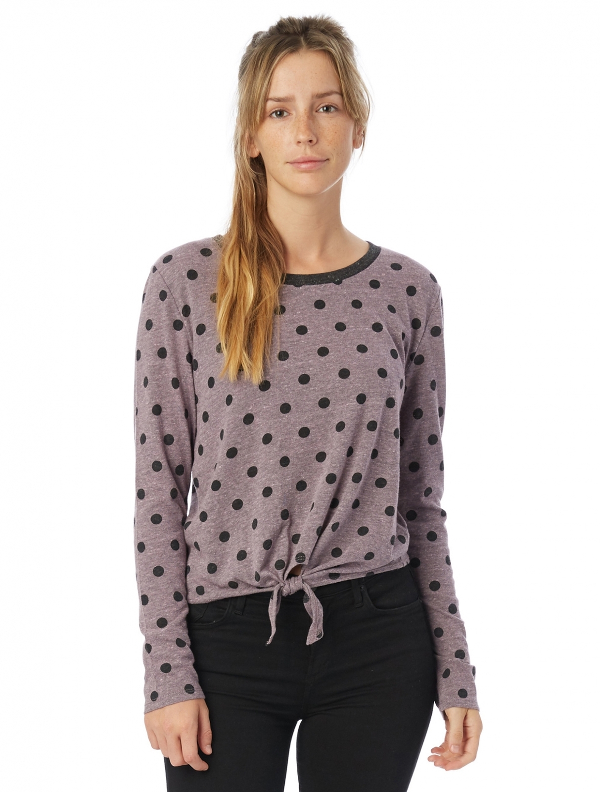 Alternative 156798 Women's Polka-dot Tie-waist Knit Top Rose Sz. Medium