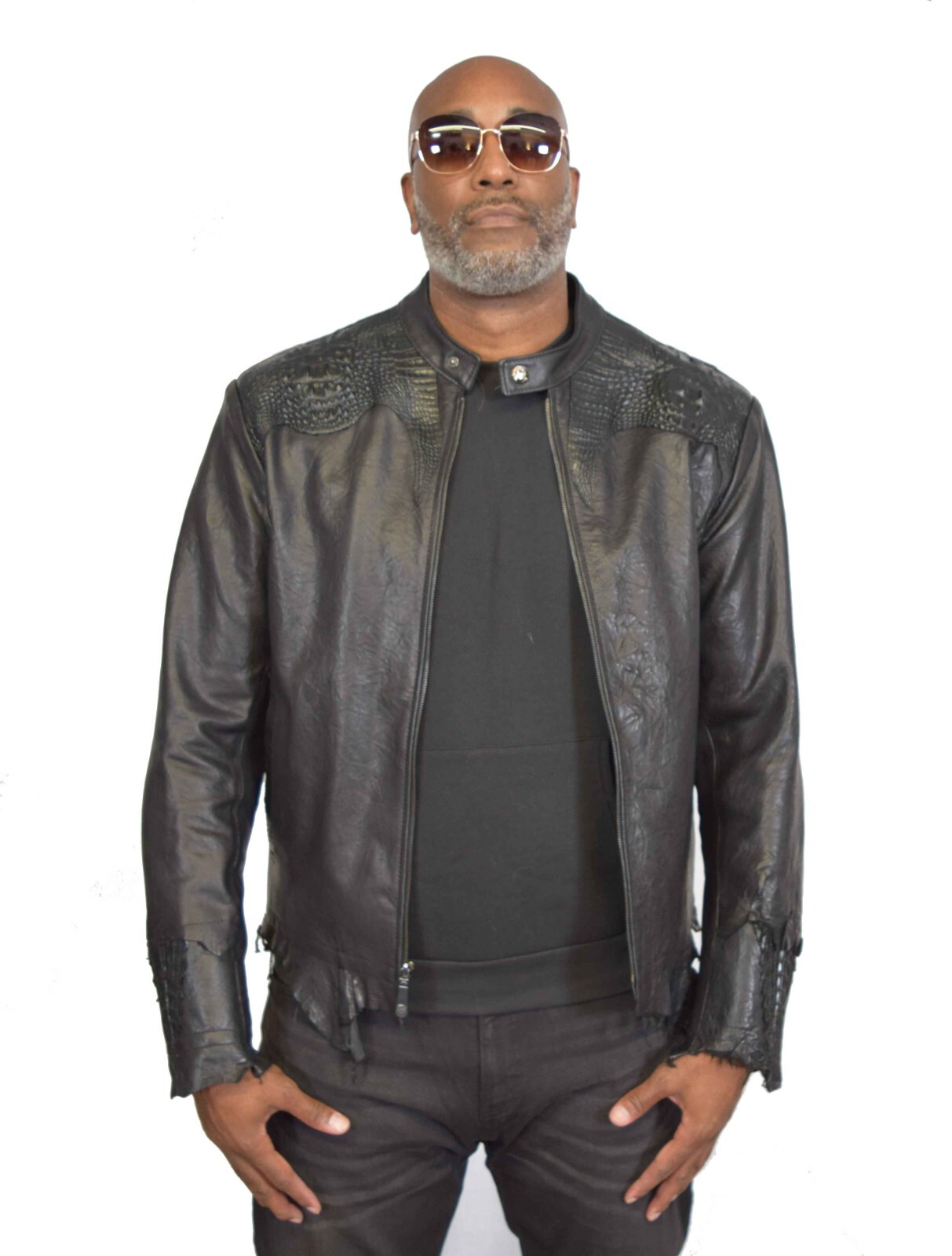 ジャケット・アウター Emelda leather crocodile LAMBSKIN jacket Leder Fashions Women's Stylish Cropped Alligator Pattern PU