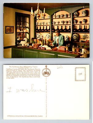 Apothecary Shop Colonial Williamsburg Virginia Postcard 1960s Crocker Chrome