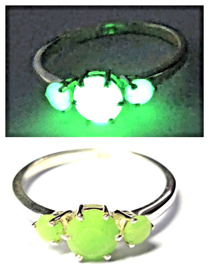Green Luminous Round Shape Faceted Gemstone Ring Glow in Dark Stone Rinng Gift.