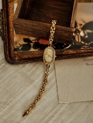 Gold Tone Vintage Oval Womens Wrist Watch Gift Quartz