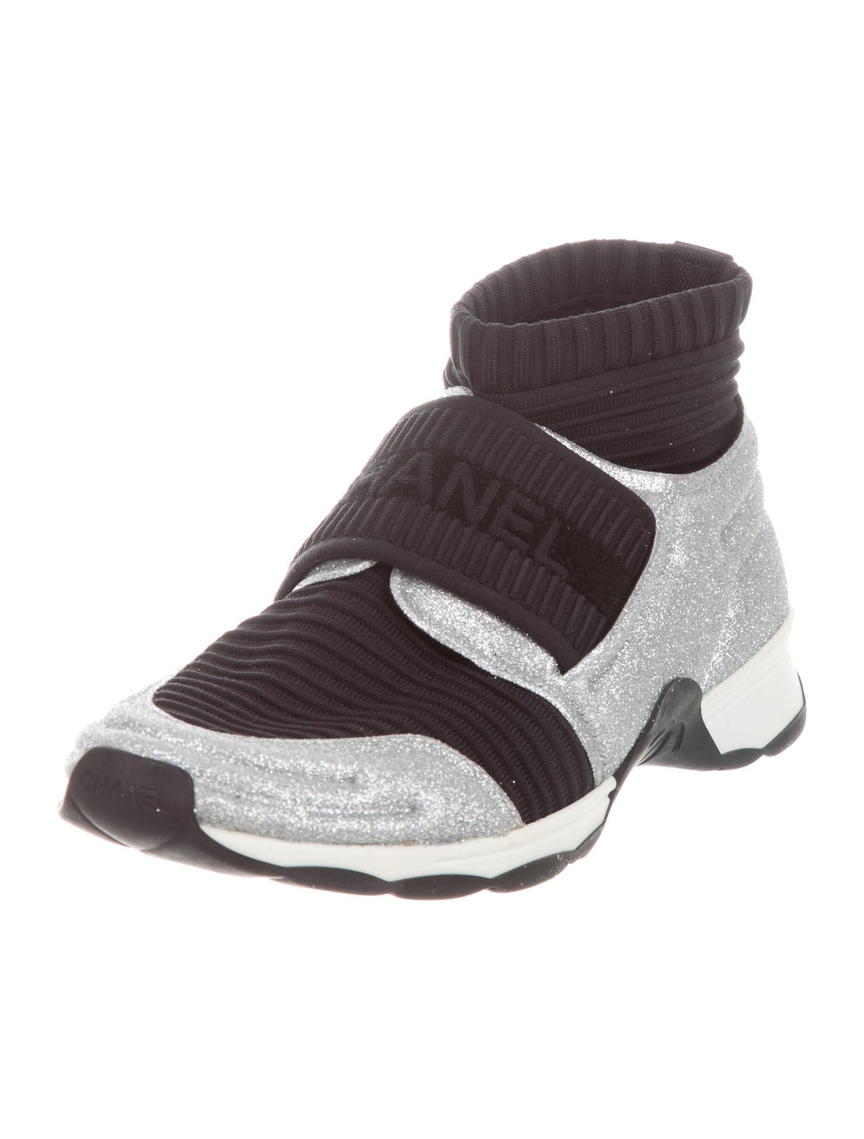 CHANEL　靴 CHANEL Glitter Stretch Fabric CC Sock Sneakers size 38 | eBay