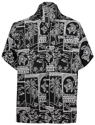LA LEELA Men's Hawaiian Short Sleeve Button Down Shirts M Island Collage, Black