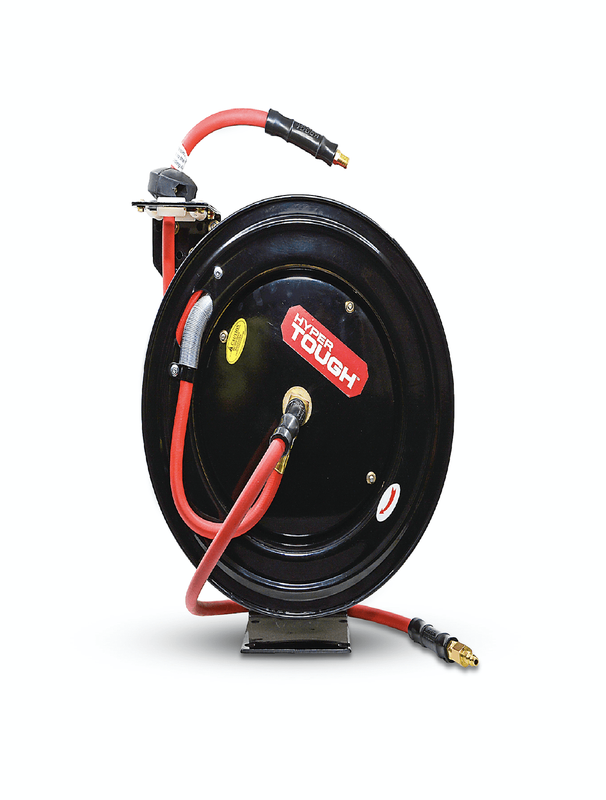 Steel Hose Reel Rubber Air Hose Heavy Duty 3/8 In X 50 Ft Retractable Workshop