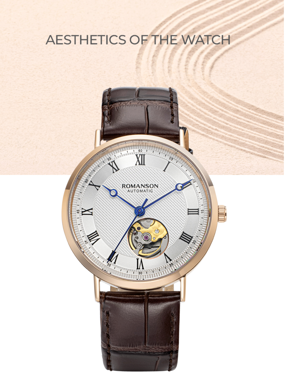 Pre-owned Romanson J.estina [] Cairo Classic Open Heart Leather Watch (rwtlrm2b2002rgbr0)