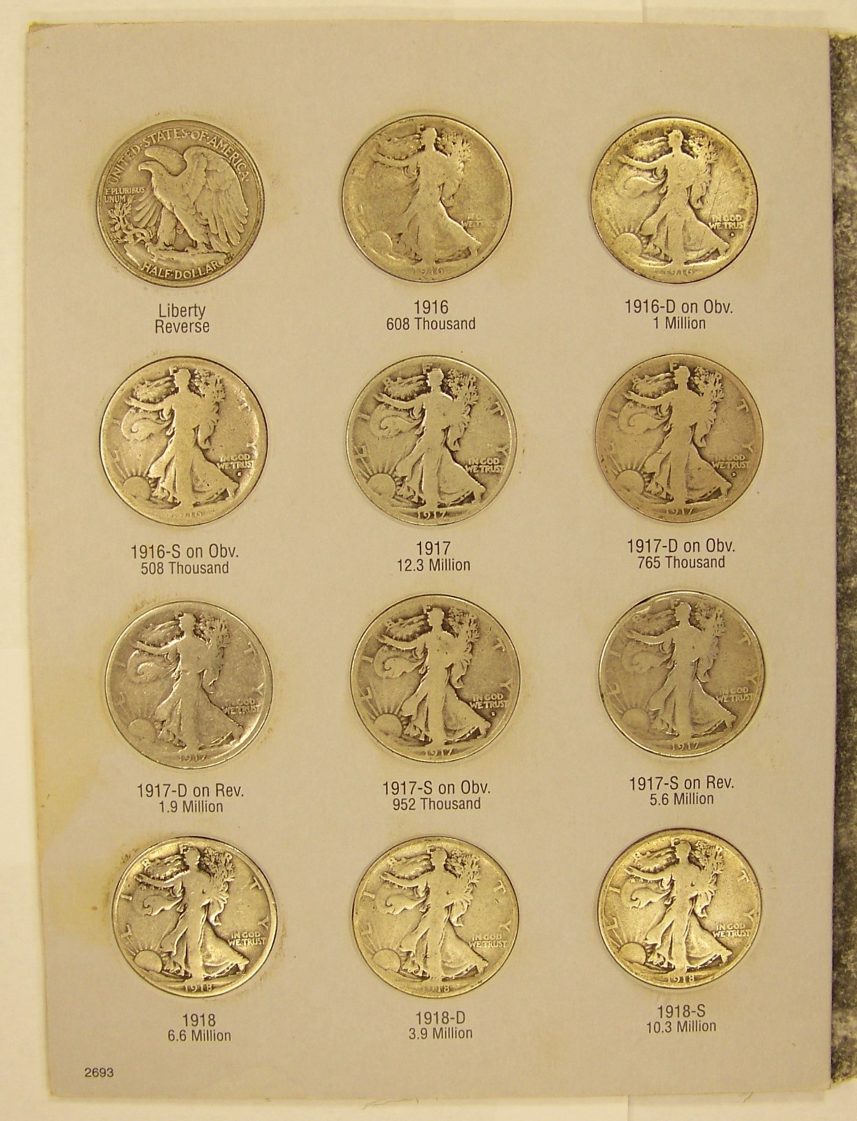 Complete Set of Walking Liberty Silver Half Dollars, 1916 - 1947 in Used Folders