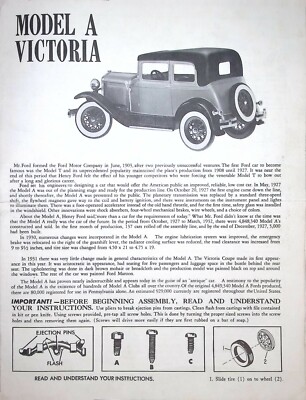 Model A Victoria Scale Model Car Automobile Directions Hubley 