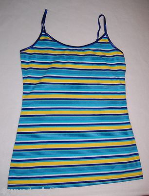 Womens Cami Tank Top BLUE AQUA YELLOW WHITE STRIPE S 4-6 M 8