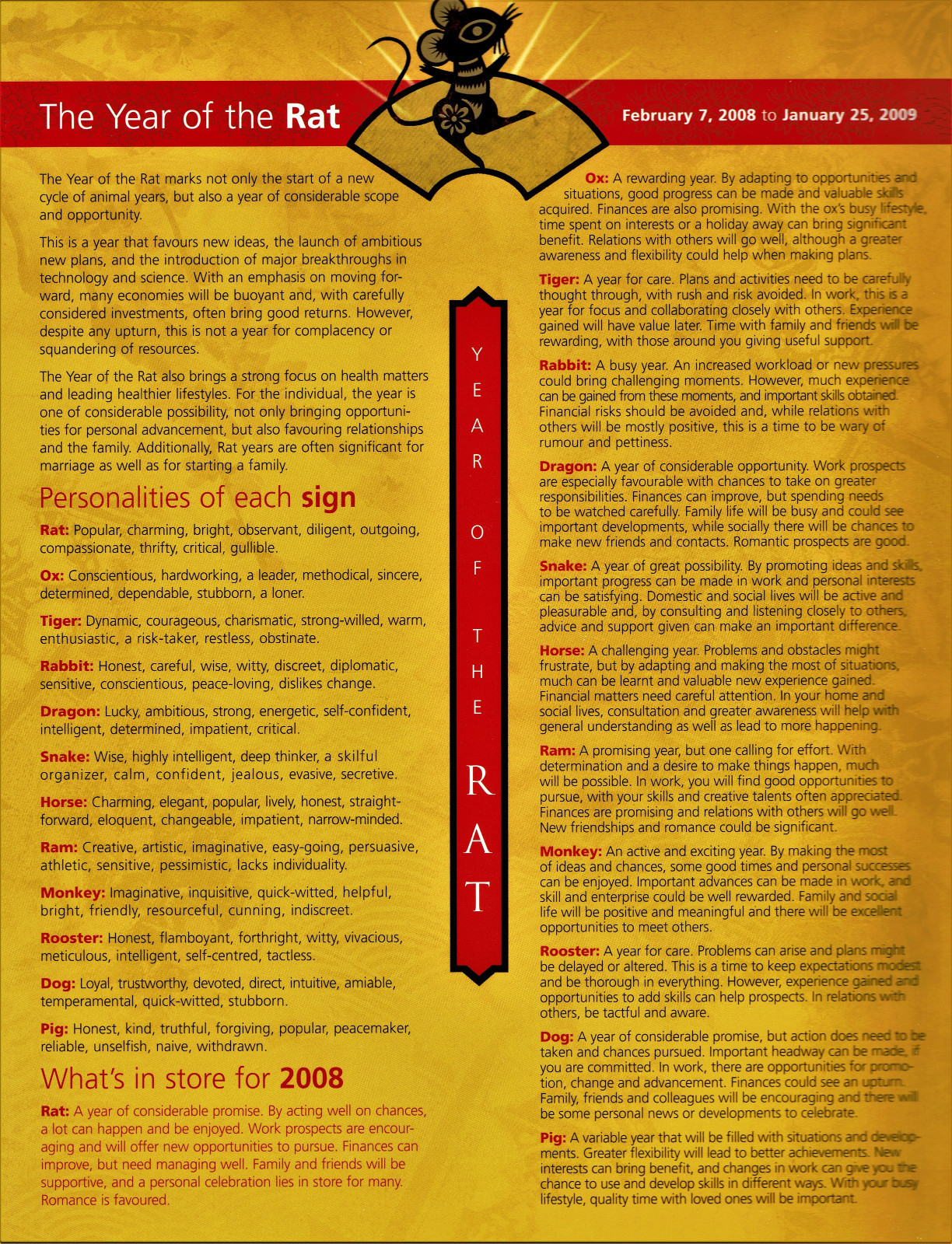 “2008 Year of the RAT” - Pack w/ 2008 Canada, China & Hong Kong Postage Stamps