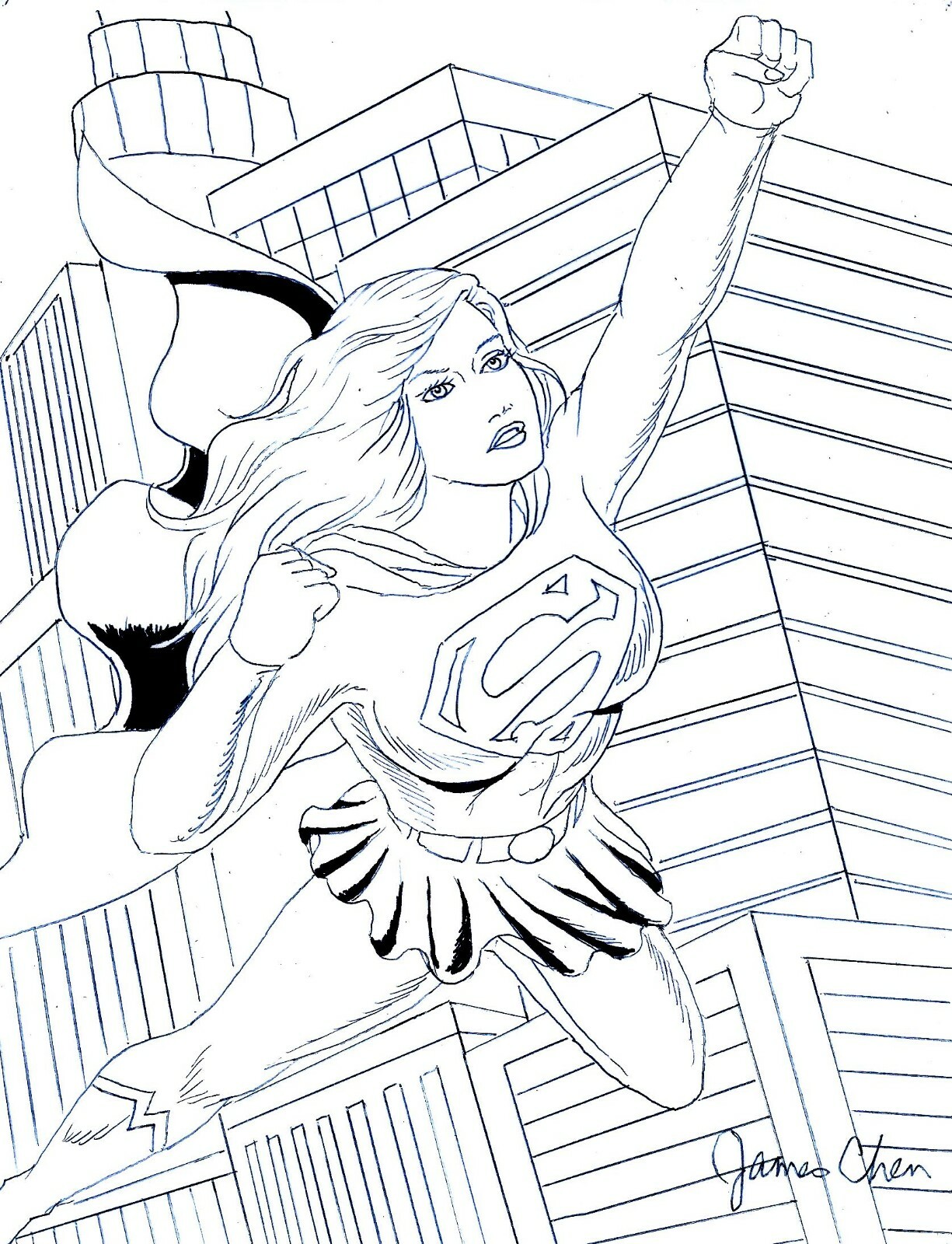 SUPERGIRL COVER QUALITY ORIGINAL COMIC ART BLACK INK SKETCH