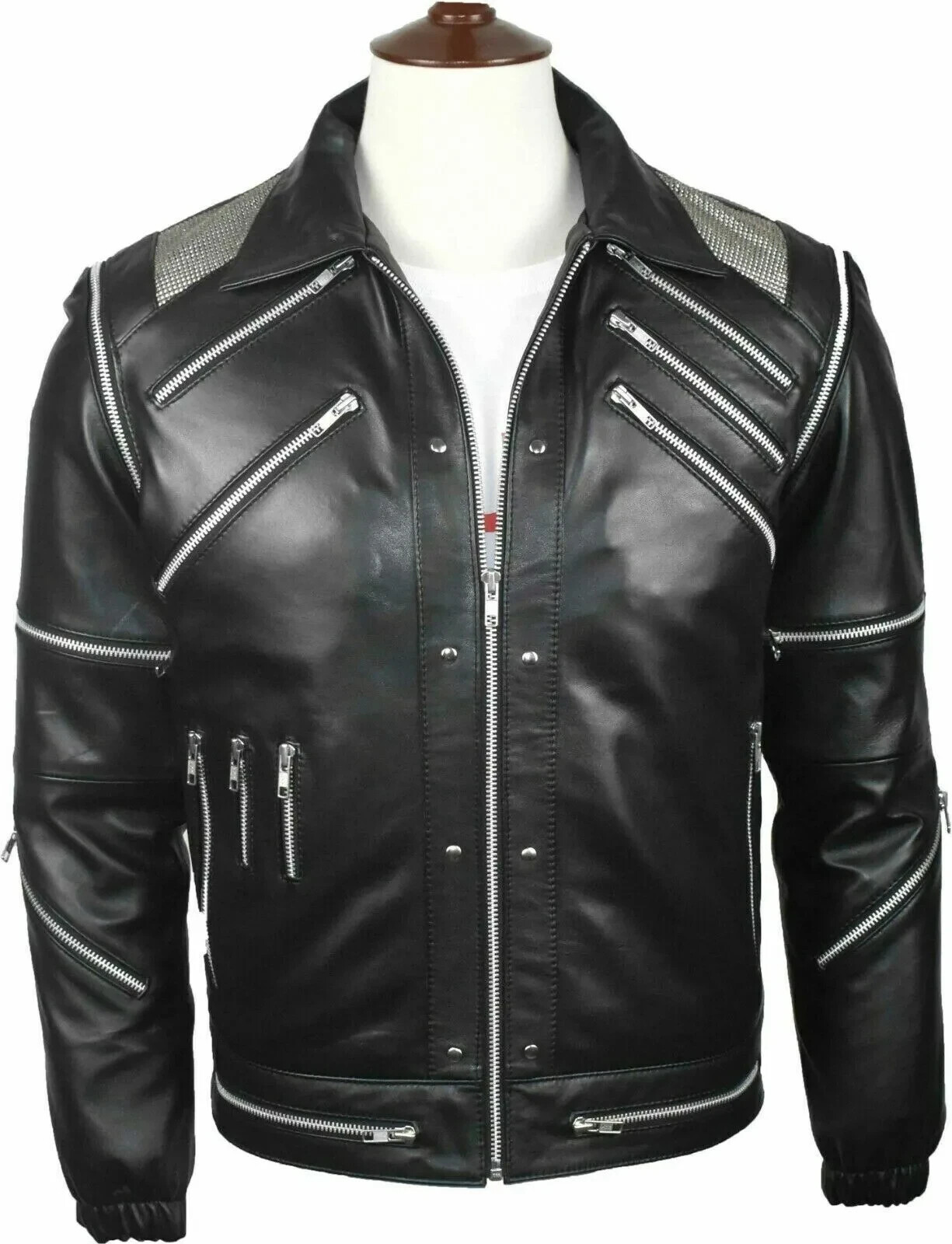 Michael Jackson MJ Beat It Genuine Black Leather Jacket With