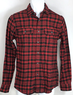 NWT George flannel shirt L Red Blk Buffalo Plaid Button Up Long Sleeve Collar
