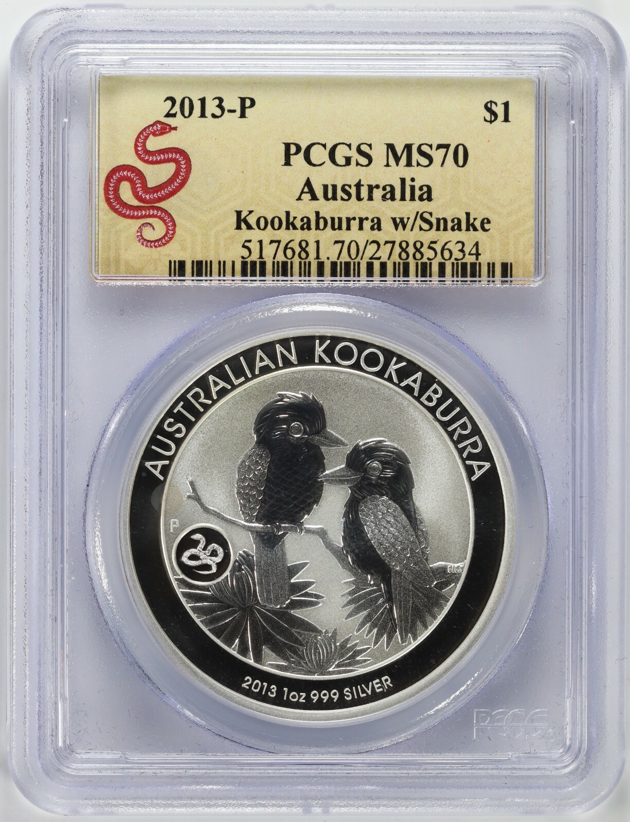 2013-P Australia Silver Kookaburra w/ Snake Privy PCGS MS70