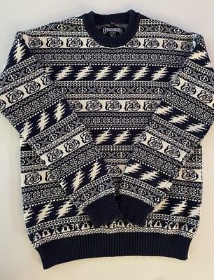 Schott NYC x Grateful Dead Navy Blue & White Cotton Sweater Mens Medium