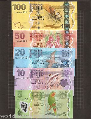 フィジー　1986年　5ドル　見本　P-83s2　PMG UNC65 SET FIJI 5 10 20 50 100 DOLLARS 2013 x 5 New Design BIRD