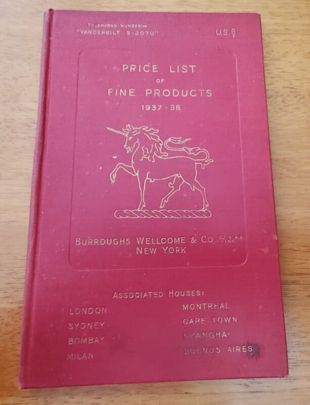 Rare 1937-38 Burroughs Wellcome & Co Price List Hardcover Book!