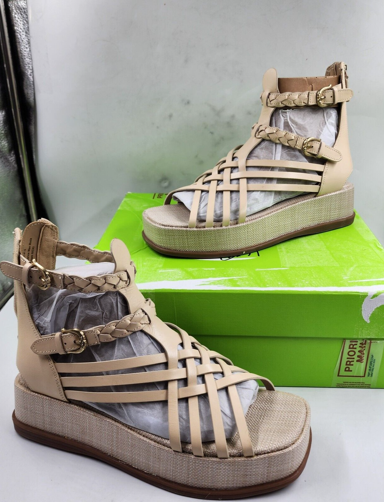Sam Edelman Nicki Strappy Platform Wedge Sandals Women's 10.5M Beige Ankle Zip - Picture 4 of 18