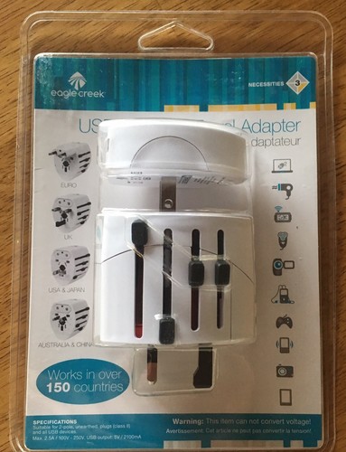 Eagle Creek USB Universal Travel Power Adapter PRO White, Works in 150 Countries