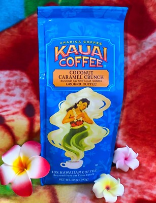 Kauai Coffee Coconut Caramel Crunch Ground 10oz Hawaiian Estate BEST BY 04-05-25