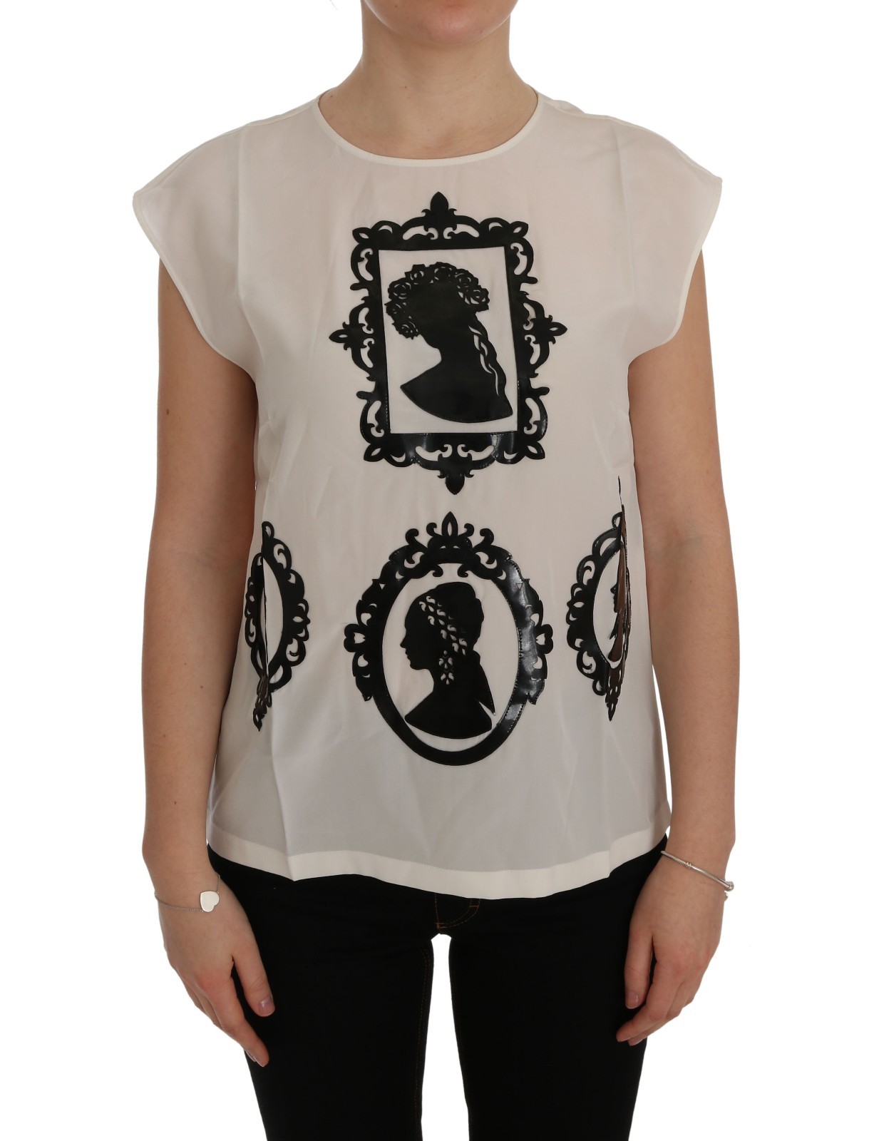 

DOLCE - GABBANA Блузка-рубашка из белого шелка в черной рамке IT40 / US6 /  Рекомендуемая розничная цена 1360 долларов США, Белый