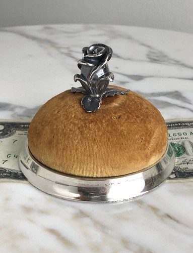 1950s TIFFANY&Co Sterling Silver Rose PIN CUSHION Sewing 23647 L