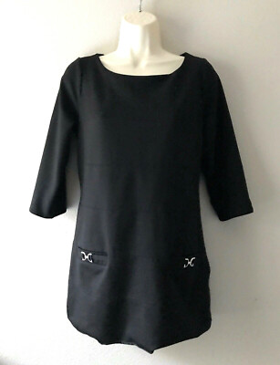 White House Black Market Mini Dress M Tunic Silver Buckle 60s Inspired