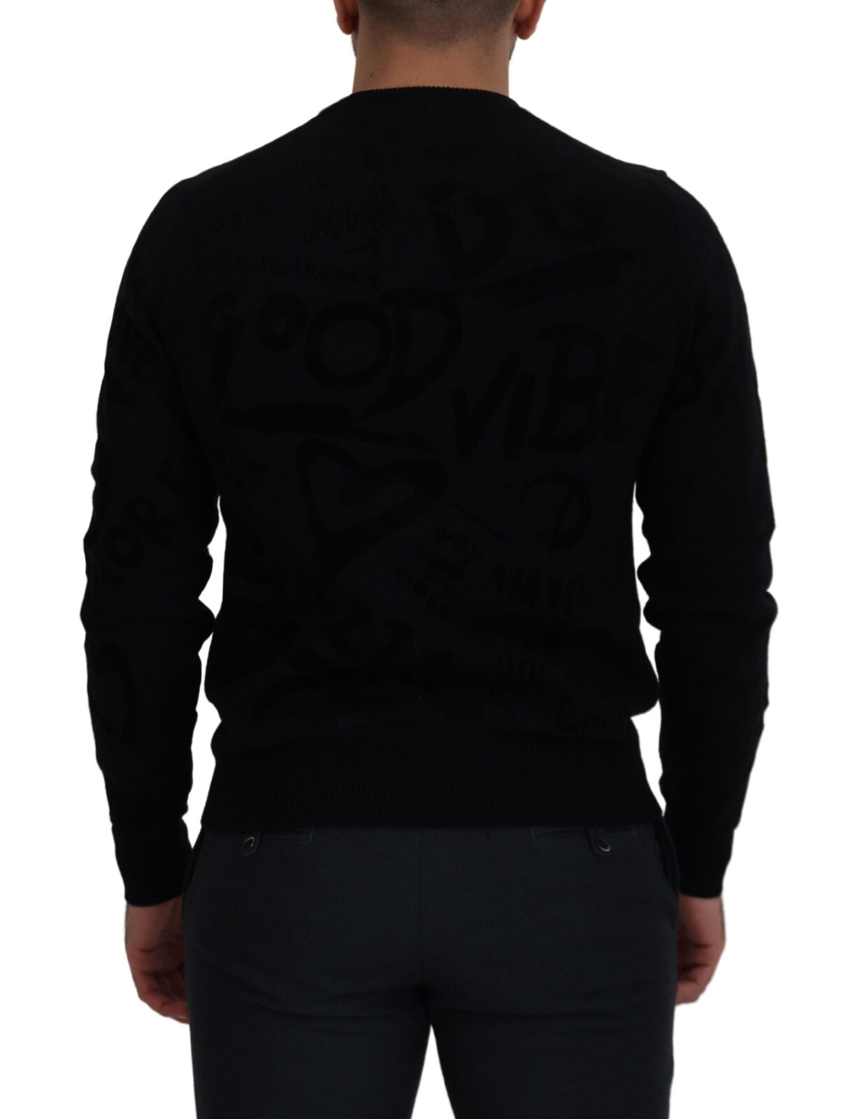 Shop Pre-owned Dolce & Gabbana Sweater Black Wool Logo Pattern Crewneck Pullover It46 / Us36/ S