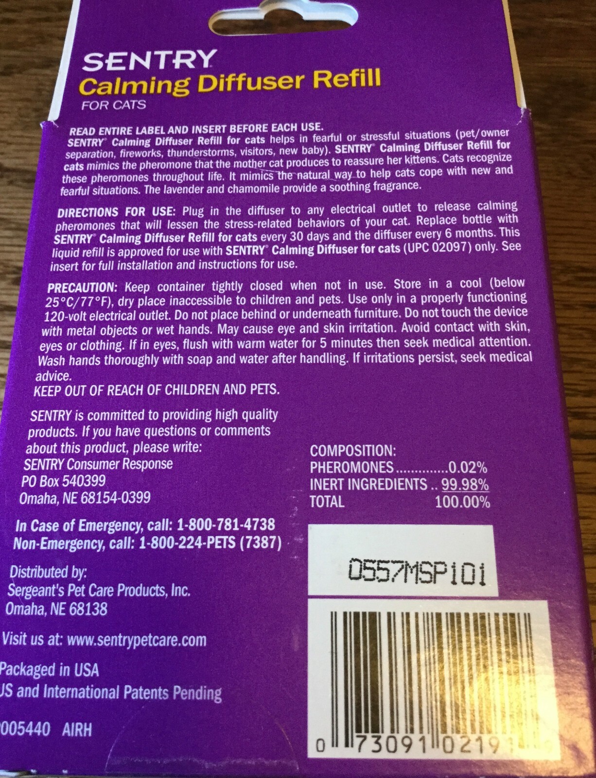 1 Sentry Calming Diffuser Refill for Cats - Lasts Up To 30 Days - Pheromone