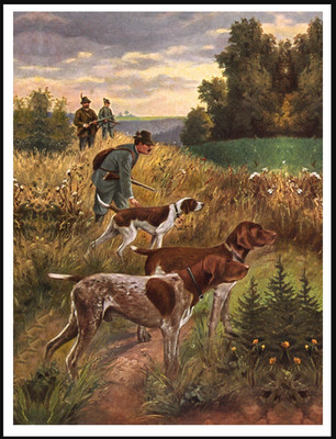 GERMAN SHORTHAIRED POINTER DOG ART PRINT POSTER  MAN AND DOGS A4 SIZE