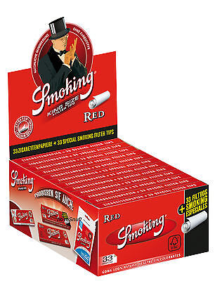 1 Box Smoking RED King Size Papers 24 x 33 Blättchen und mit 24 x 33 Filtertips