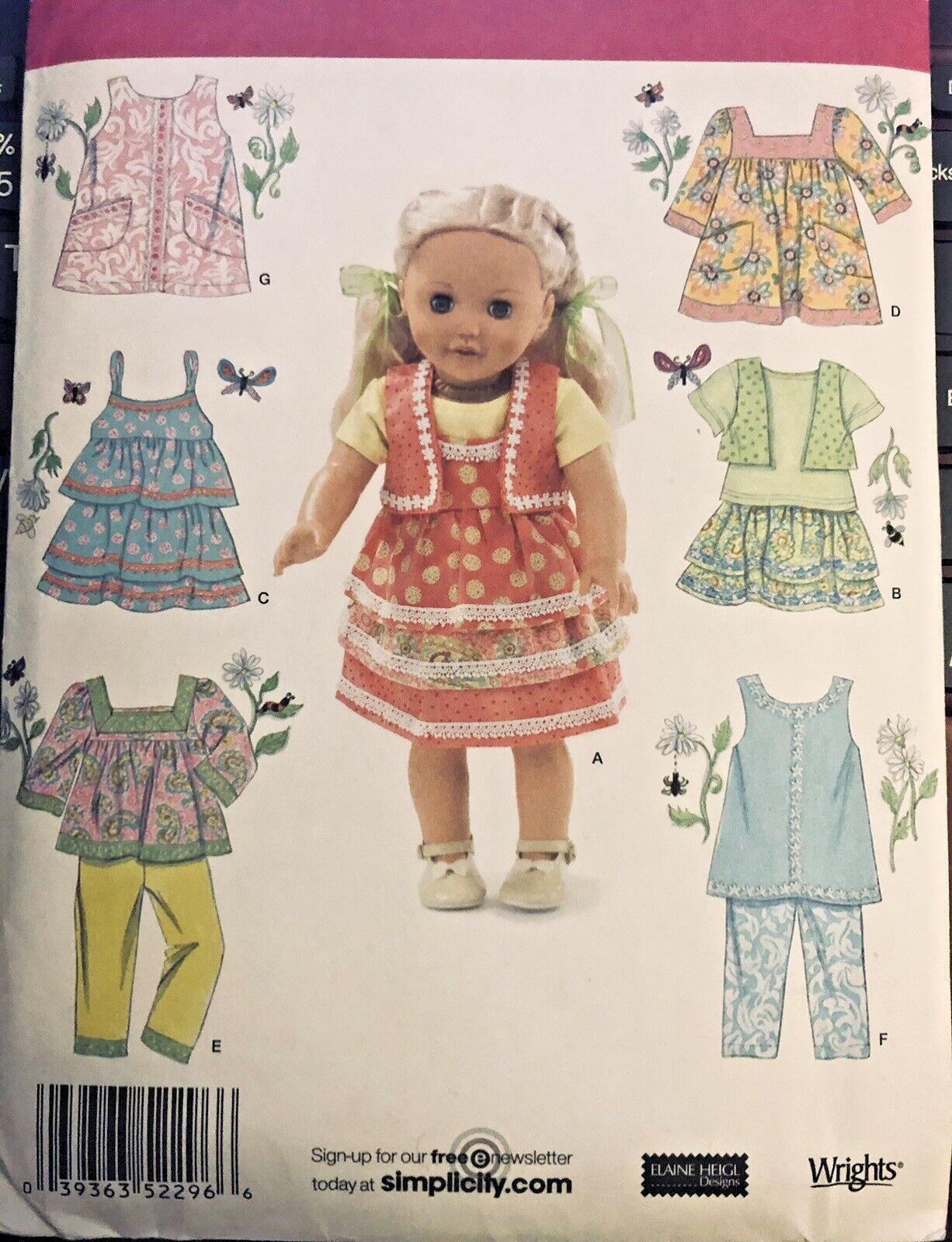 Simplicity 2296  18” DOLL Boho Dress Top +  American Girl Gotz Our Generation FF