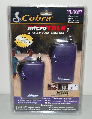 New!! Purple COBRA ''MicroTalk-1'' 2-Way Radio #FRS-100-2PL ''WALKIE TALKIE'' 2 Pack