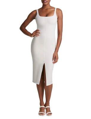 Pre-owned Commando Do It All Denim Midi Tank Dress In Porcelain In White