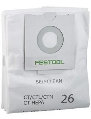 Festool 496187 Selfclean Filter Bag For CT 26, Quantity 5. New Open Box