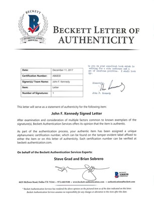 John F. Kennedy Signed 1958 2 Page Letter Discussing Al Smith BAS #A86830