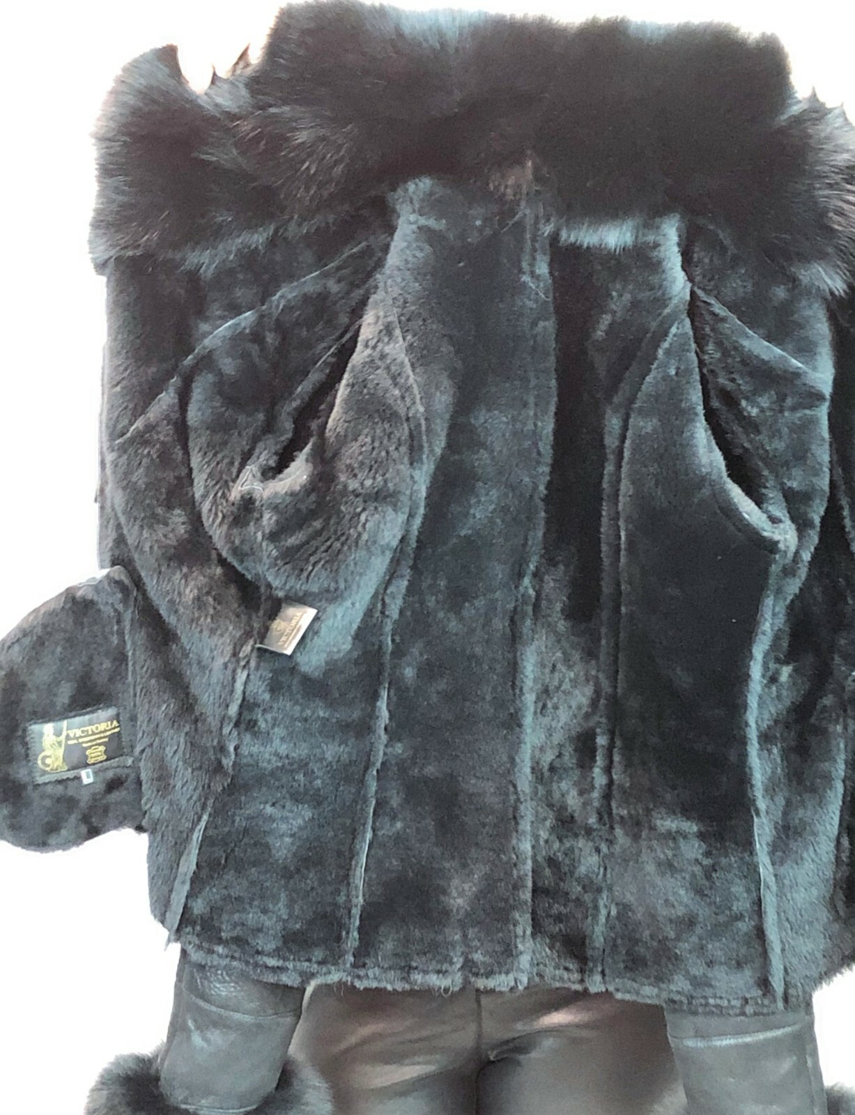 Pre-owned Victoria Real Fox Fur, 100% Real Sheepskin Shearling Leather, Buttons, Jacket Coat Xs-6xl In Black