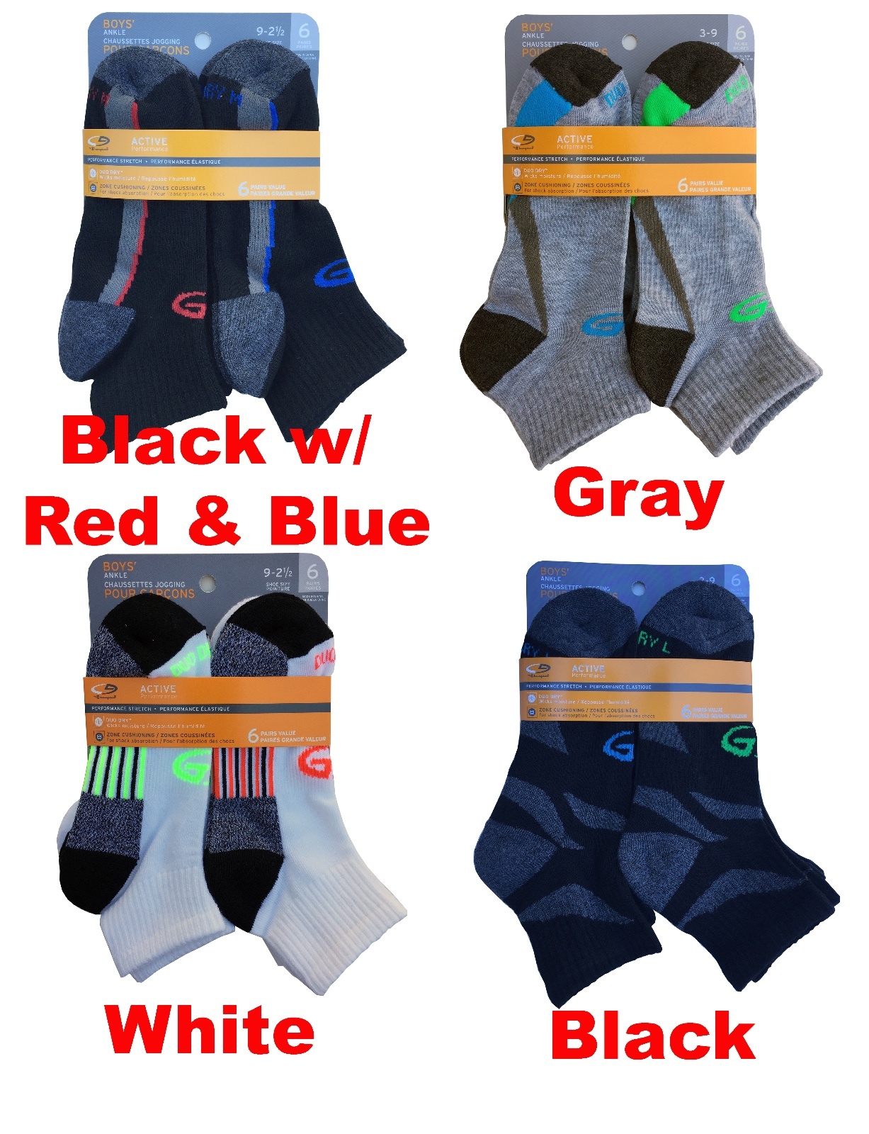 boys ankle socks 6 pack duo dry