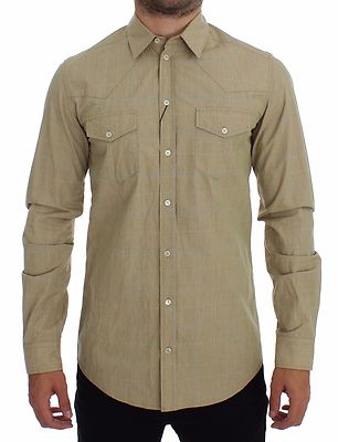 

DOLCE - GABBANA Рубашка бежевого цвета в клетку SICILIA Regular Fit Casual 39 /  Рекомендуемая розничная цена 440 долларов США, Бежевый